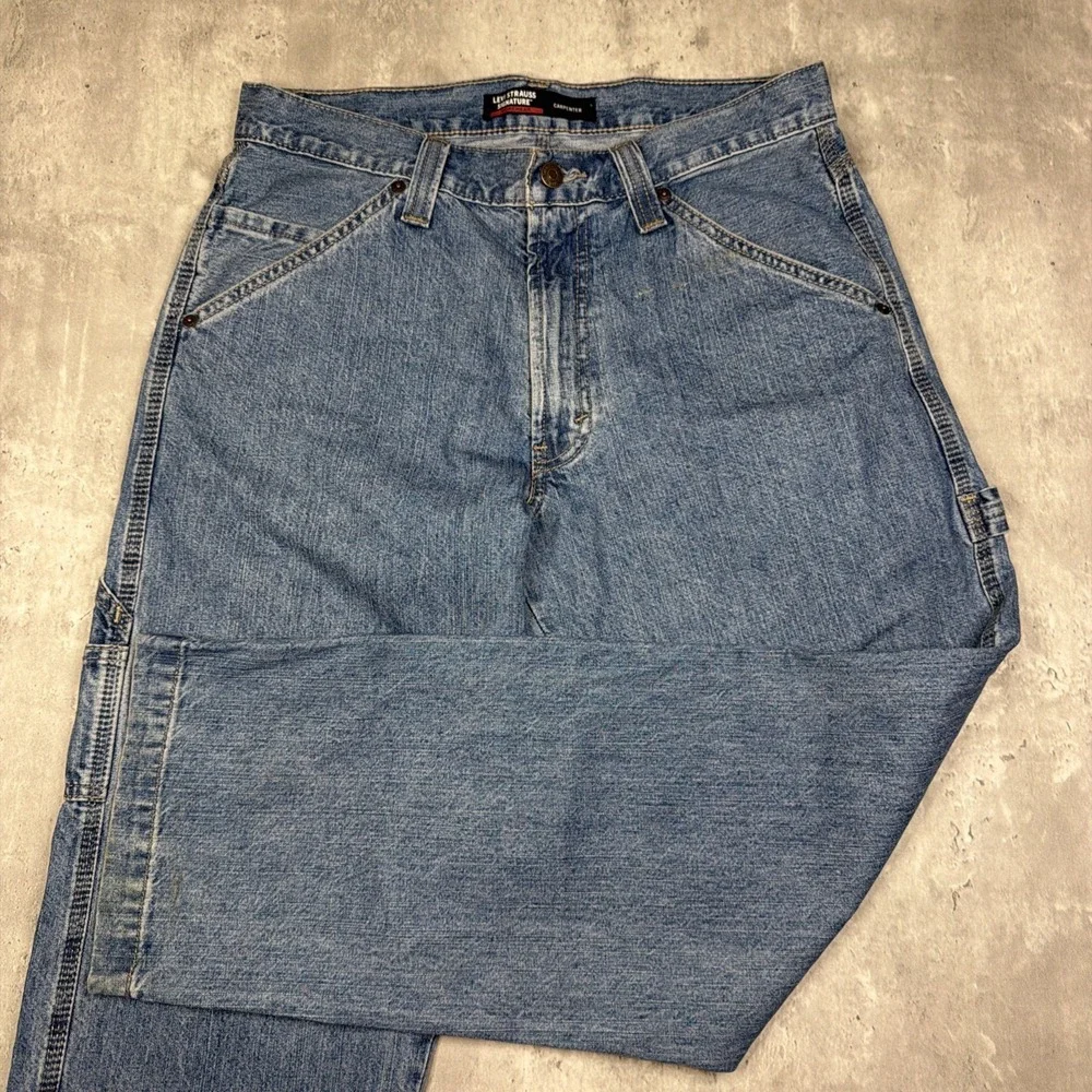 Levi Strauss Signature Workwear Jeans Men 32x30 Blue Denim Carpenter Relaxed USA